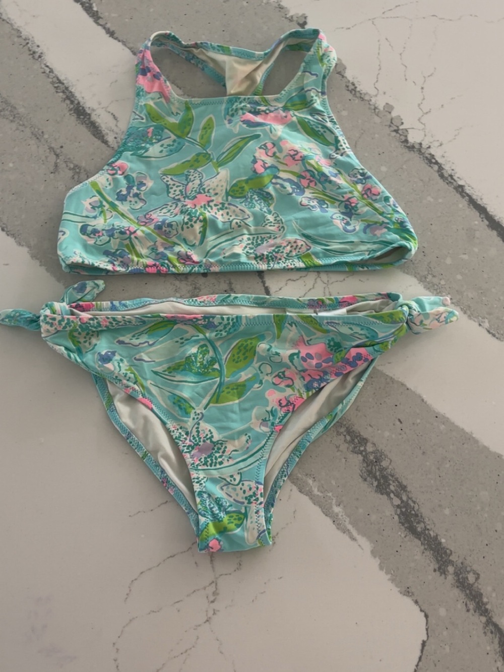 Lilly Pulitzer Turquoise Floral Swim Top and Bottom Set